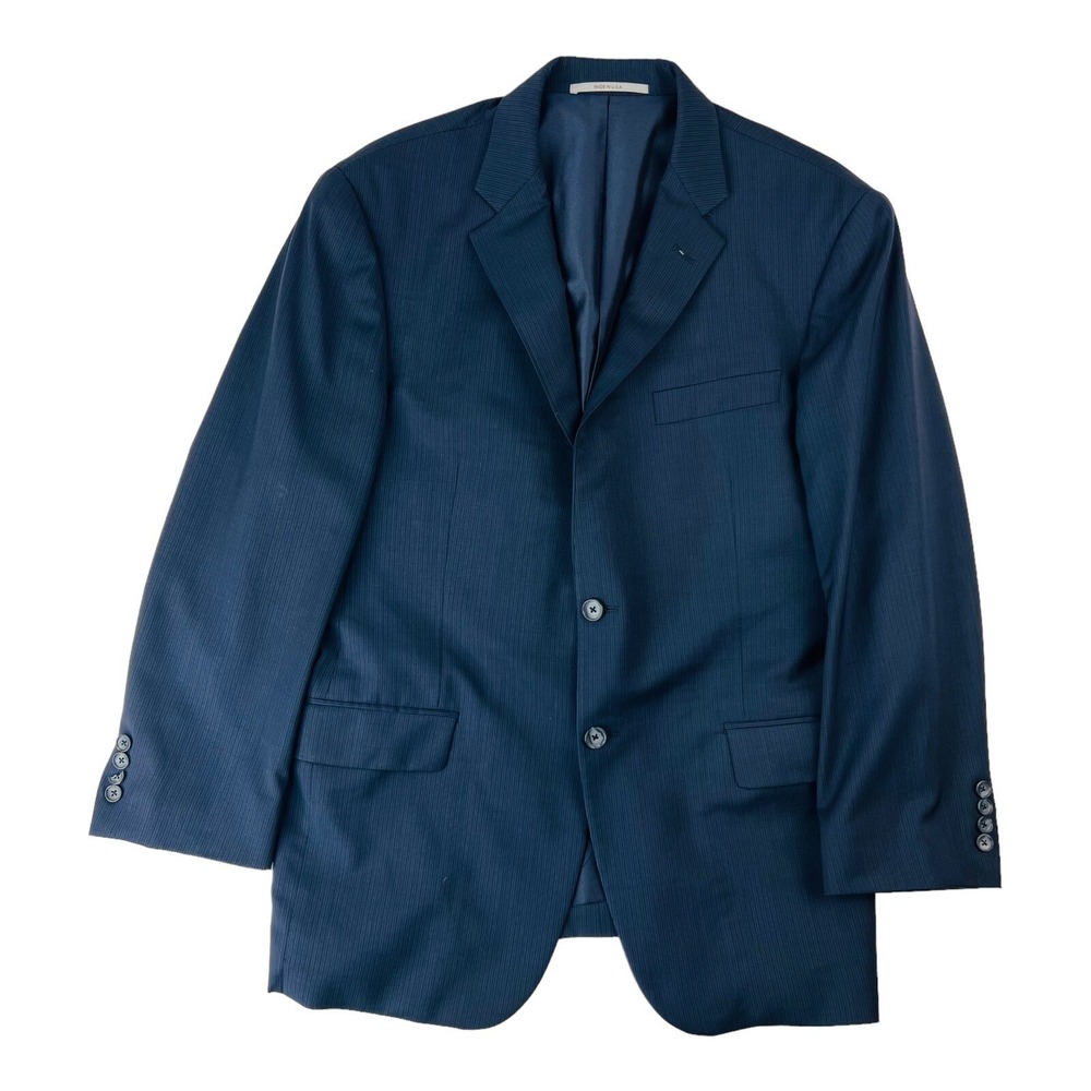 Hickey Freeman Blue w/ Gray Pinstripe Milburn Worsted Wool Blazer Mens Size 42R